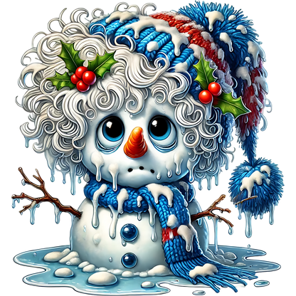 Cute Melted Snowman With Knitted Hat Christmas Decor