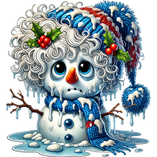 Cute Melted Snowman With Knitted Hat Christmas Decor