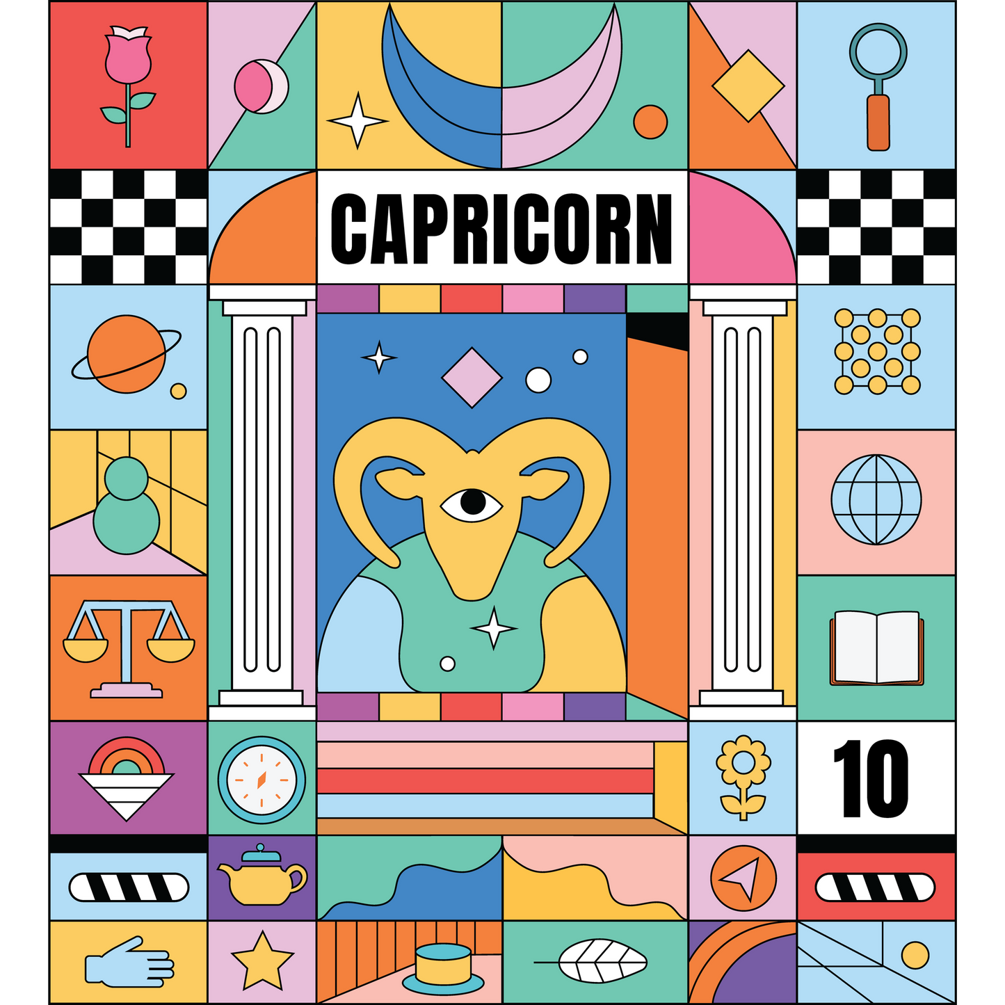 Colorful Capricorn Zodiac Art with Intricate Designs