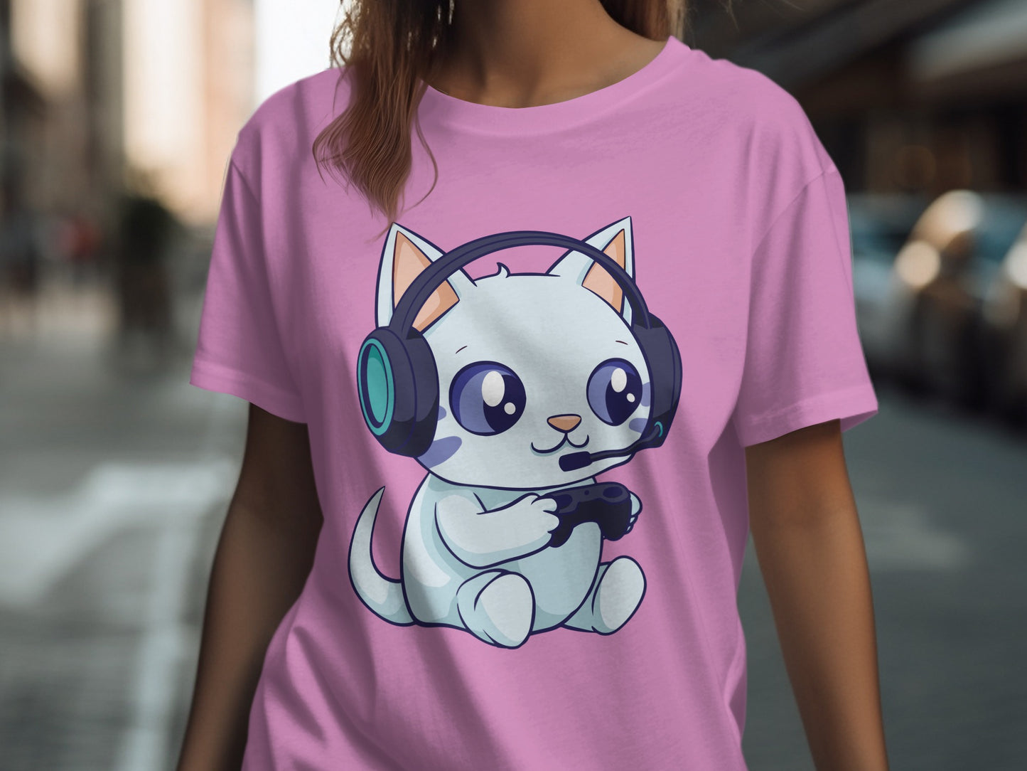 Cute Gamer Cat Wearing Headphones T-Shirt