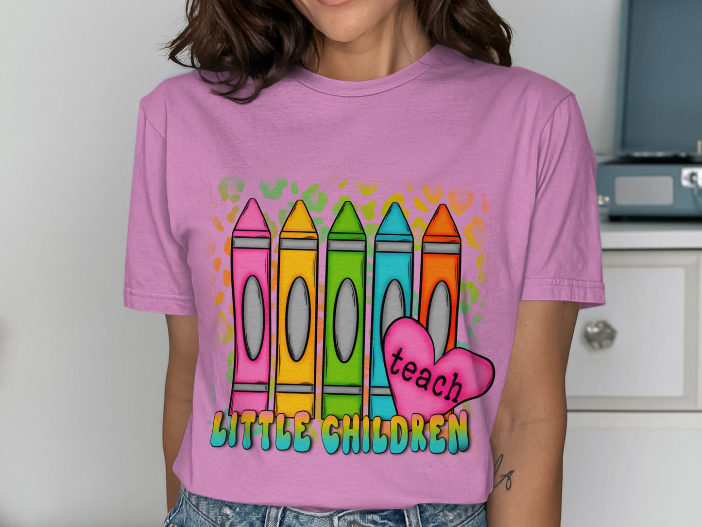 Teach Little Children Colorful Crayons Graphic Shirt