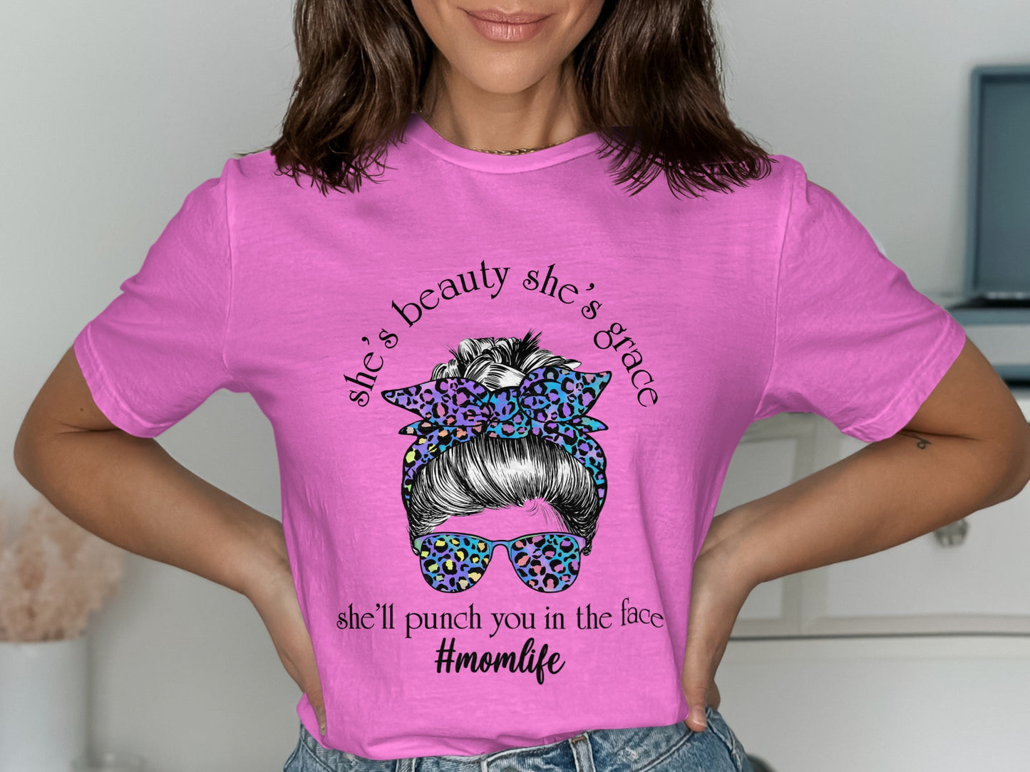 She's Beauty She's Grace Punch You Funny Momlife Shirt