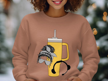Fun Graphic Sweatshirt With Unique Mug And Hat Design