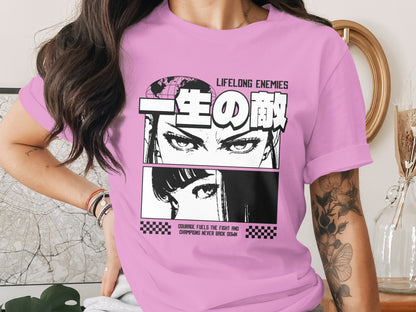 Lifelong Enemies Graphic T-Shirt Design for Manga Lovers