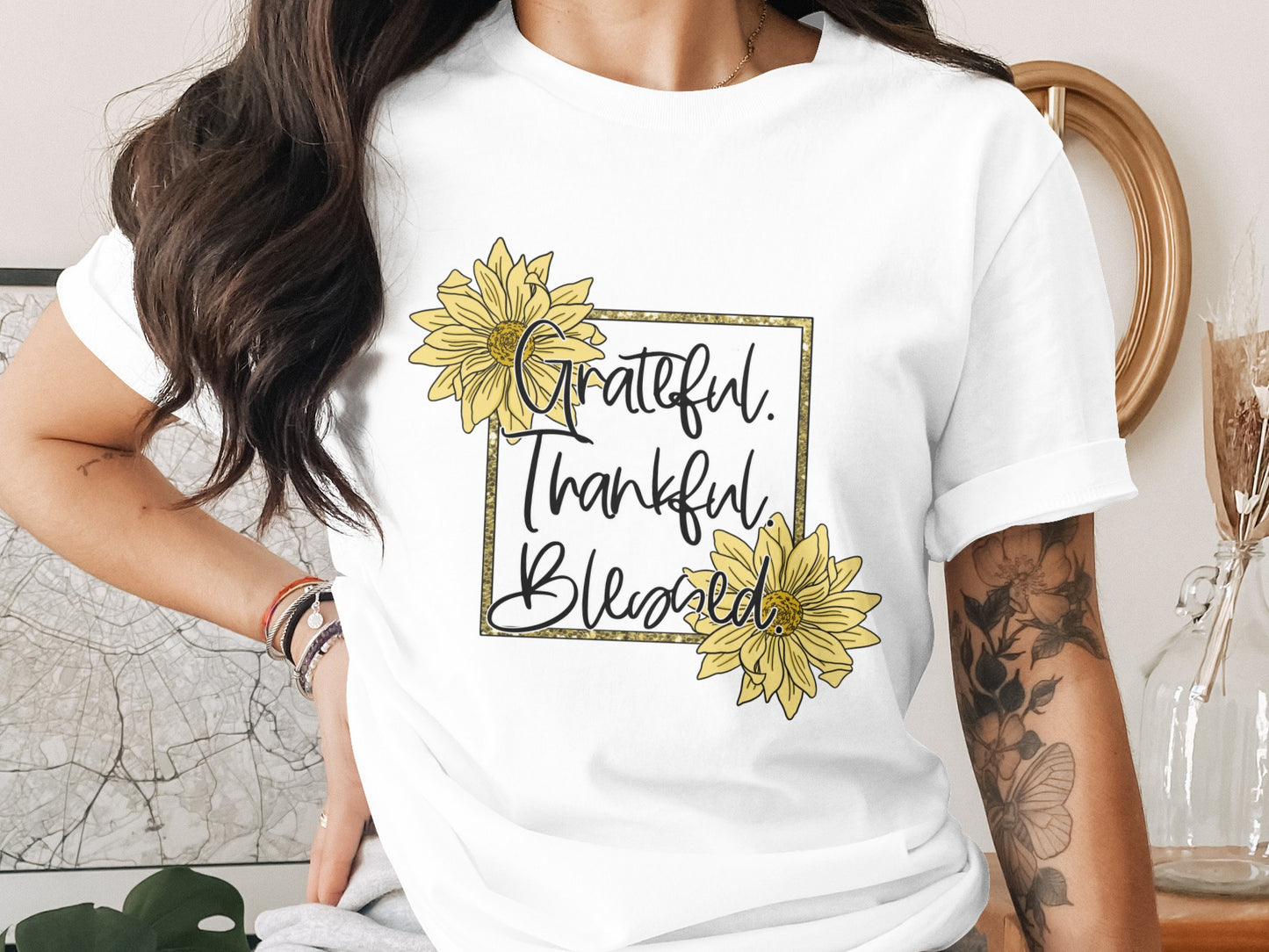 Grateful Thankful Blessed Sunflower Graphic Tee Product