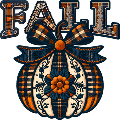 Fall Themed Pumpkin with Plaid Ribbon Decor Product