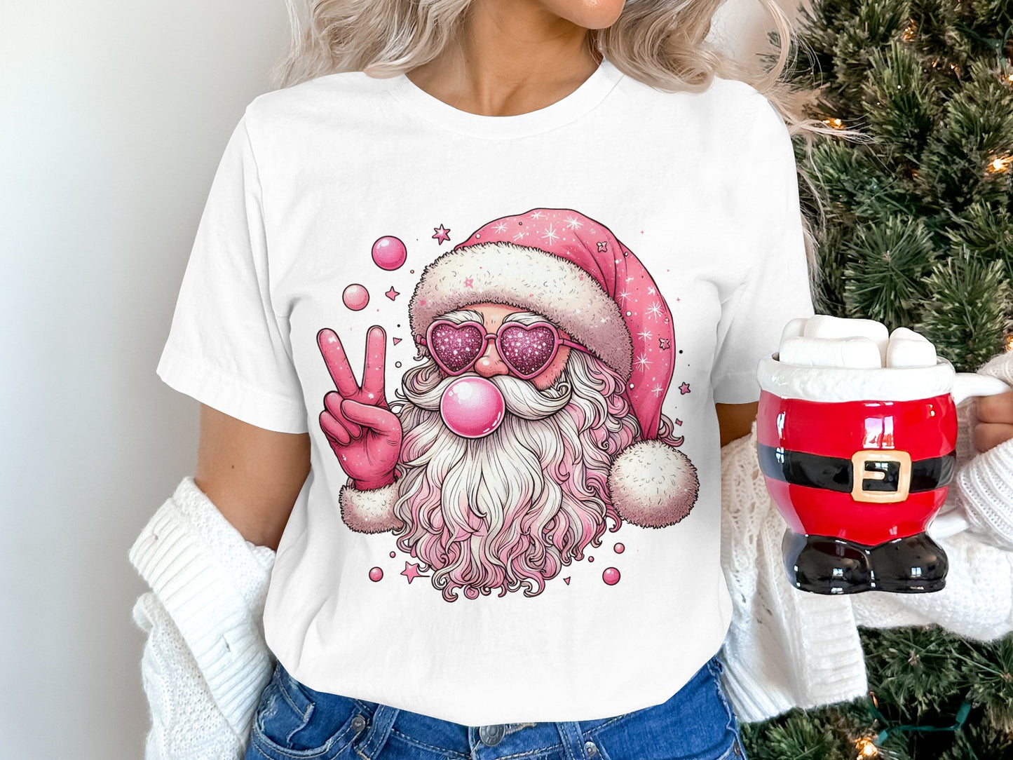 Cool Santa Peace Sign Christmas Holiday Shirt