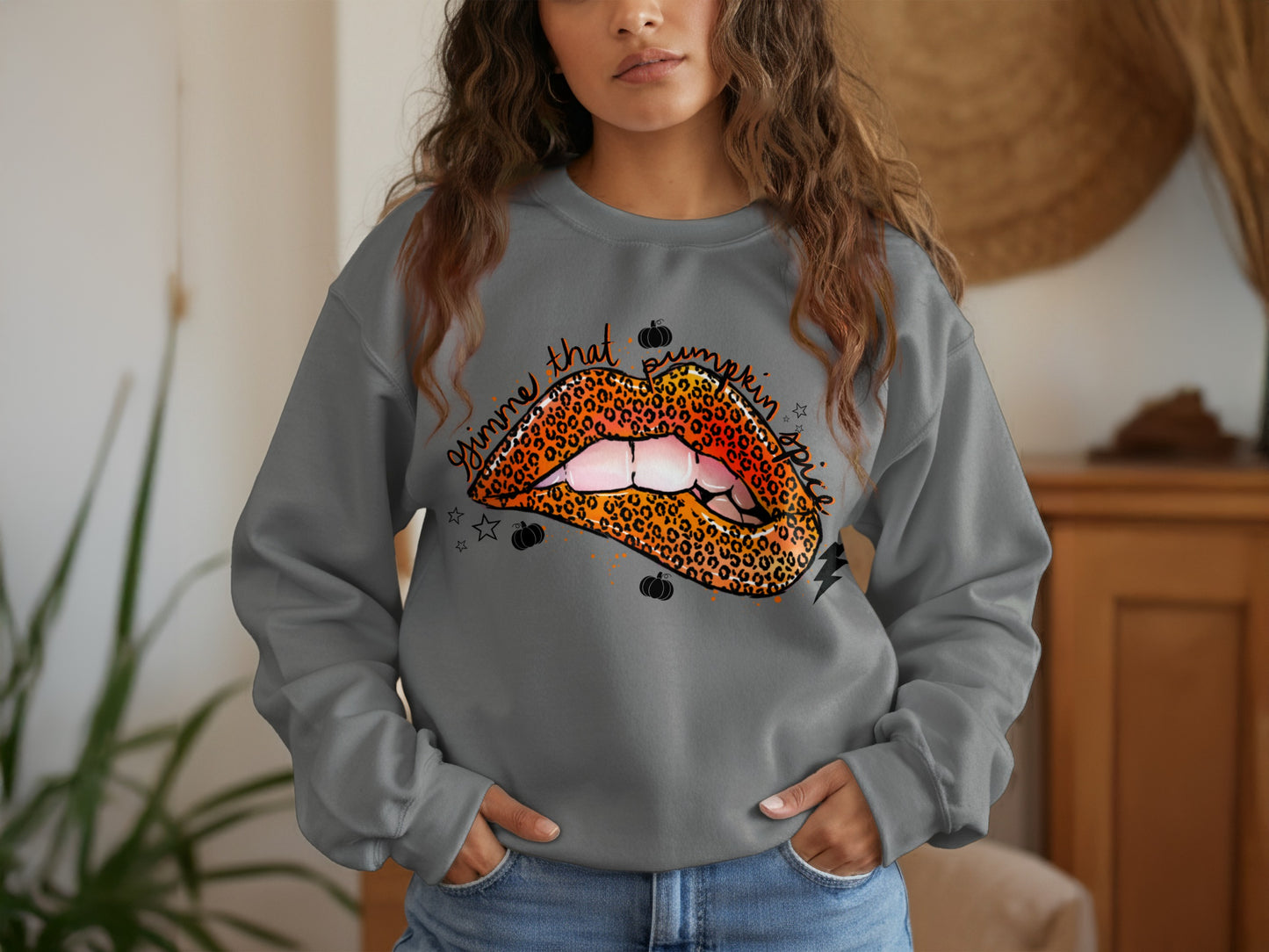Gimme That Pumpkin Spice Lip Print Sweatshirt