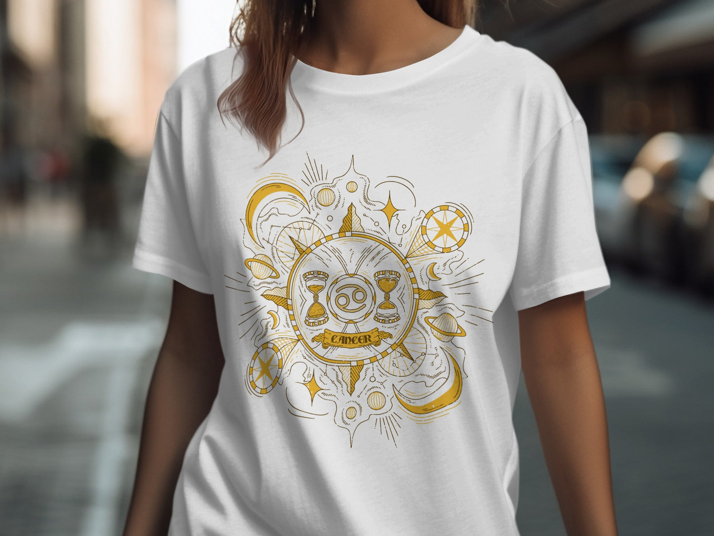 Cancer Zodiac Sign Golden Artistic Design T-shirt