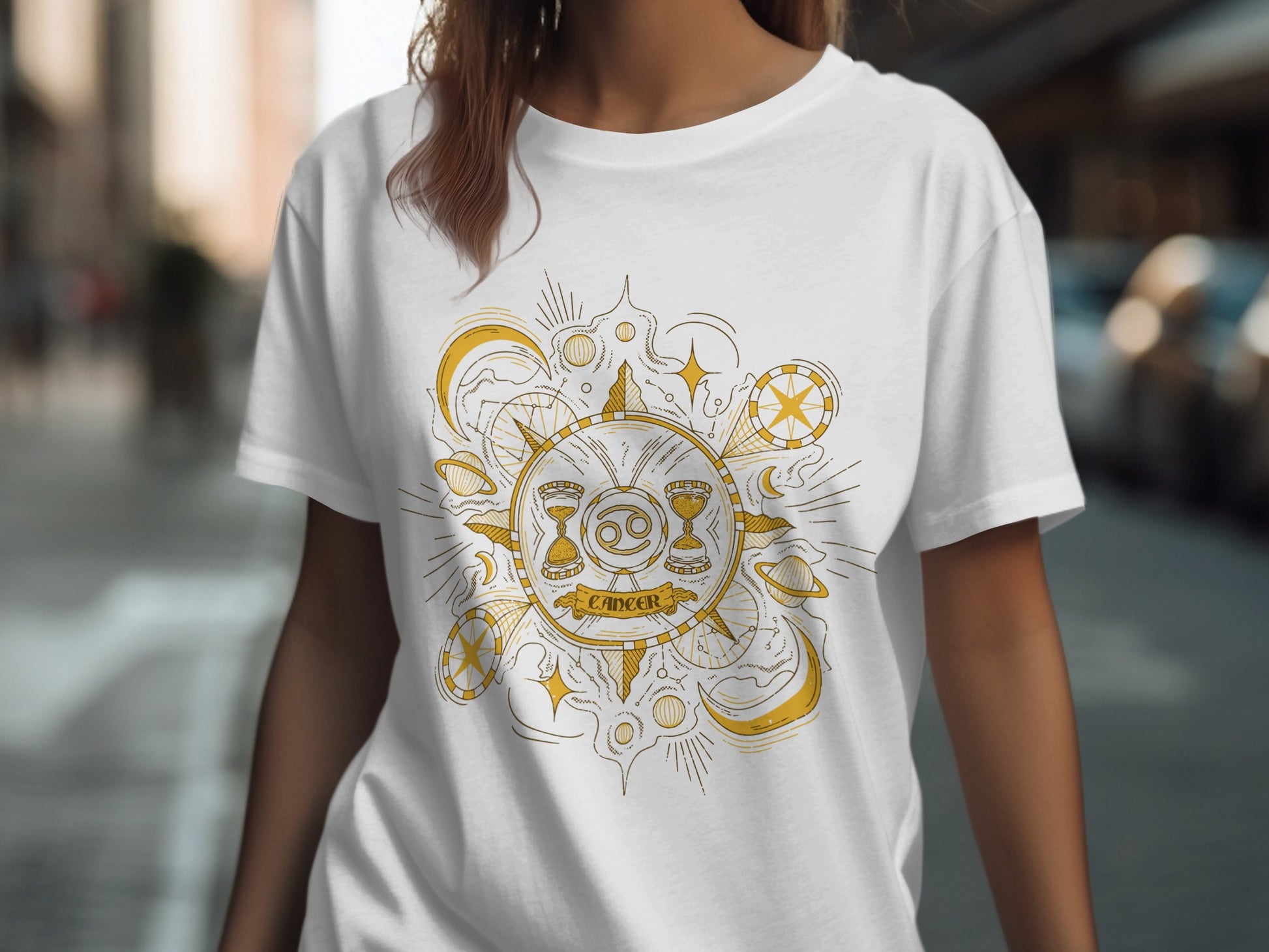 Cancer Zodiac Sign Golden Artistic Design T-shirt