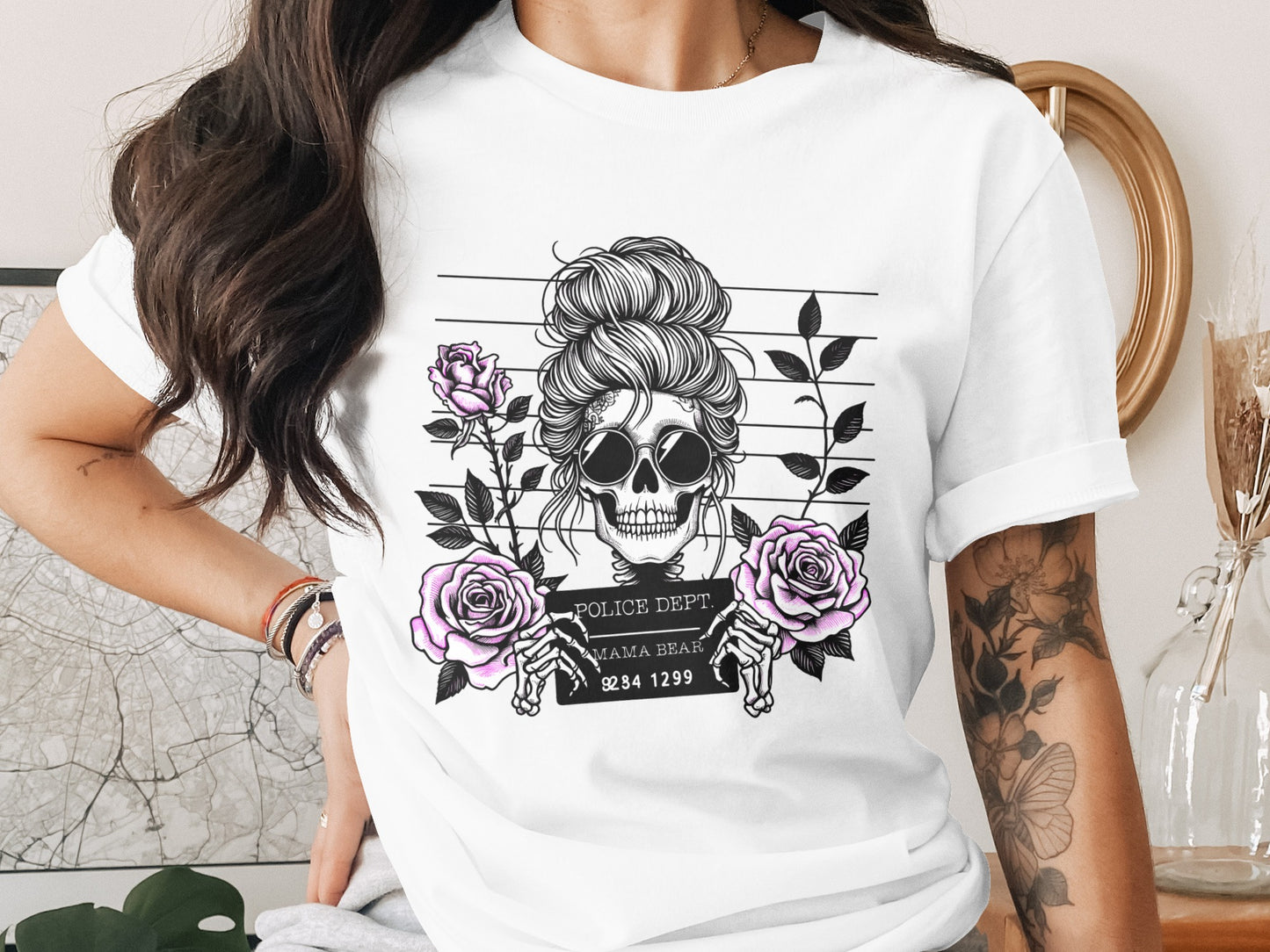 Skull and Roses Graphic Tee for Women Tattoo Art