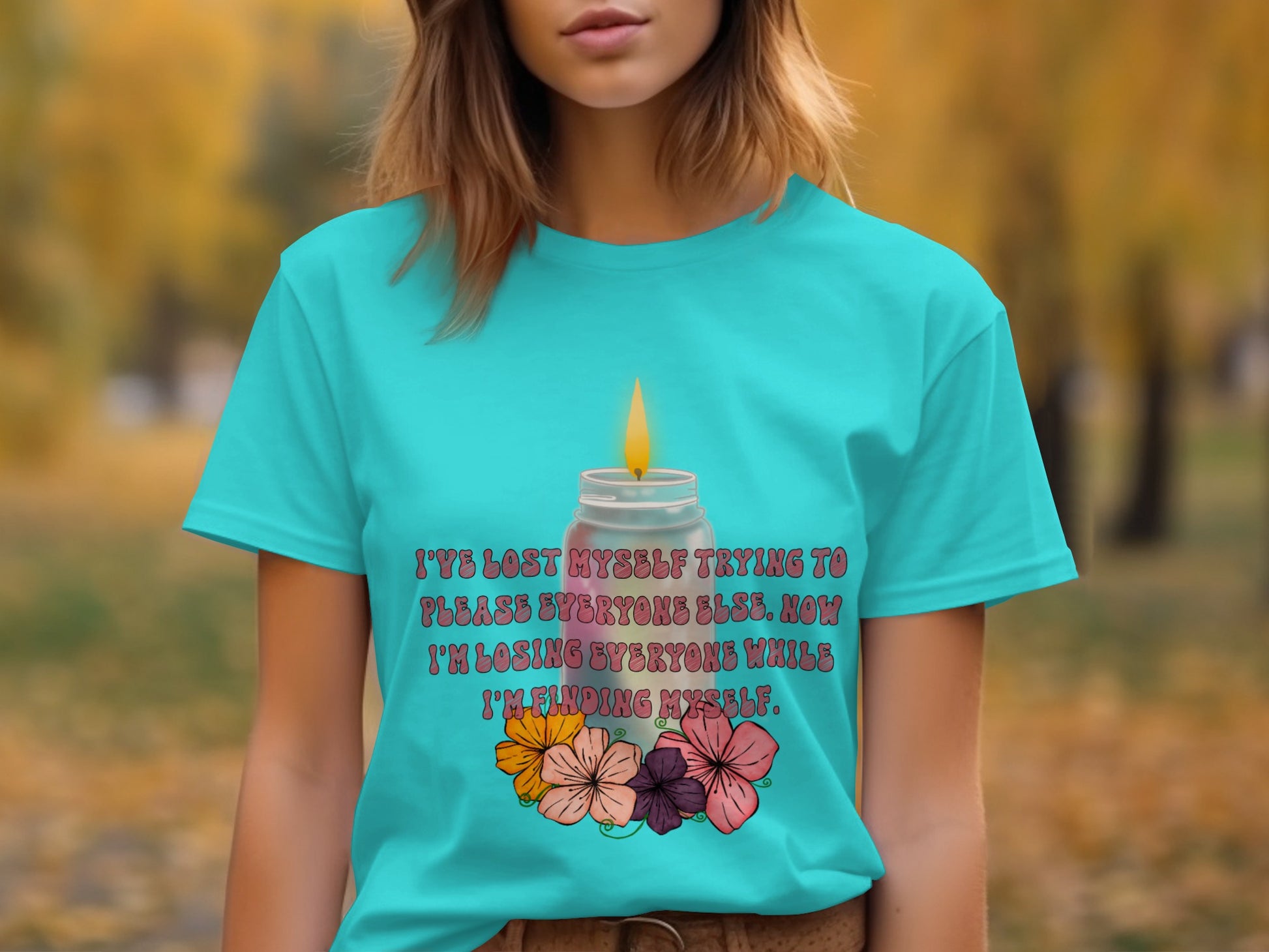 Inspirational Quote T-shirt with Candle and Floral Design