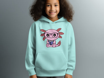 Cute Axolotl Hoodie with Glasses Reading a Book