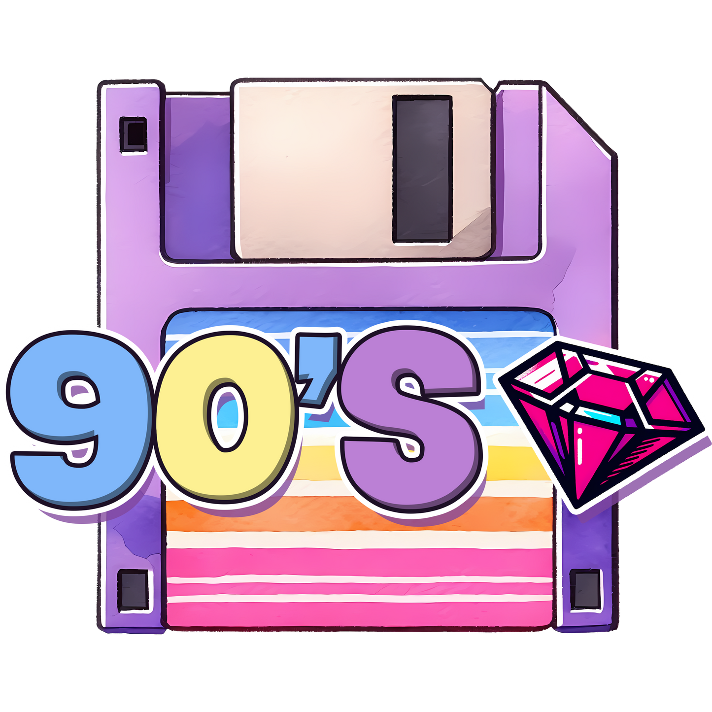 Retro 90s Floppy Disk with Gem Graphic Sticker