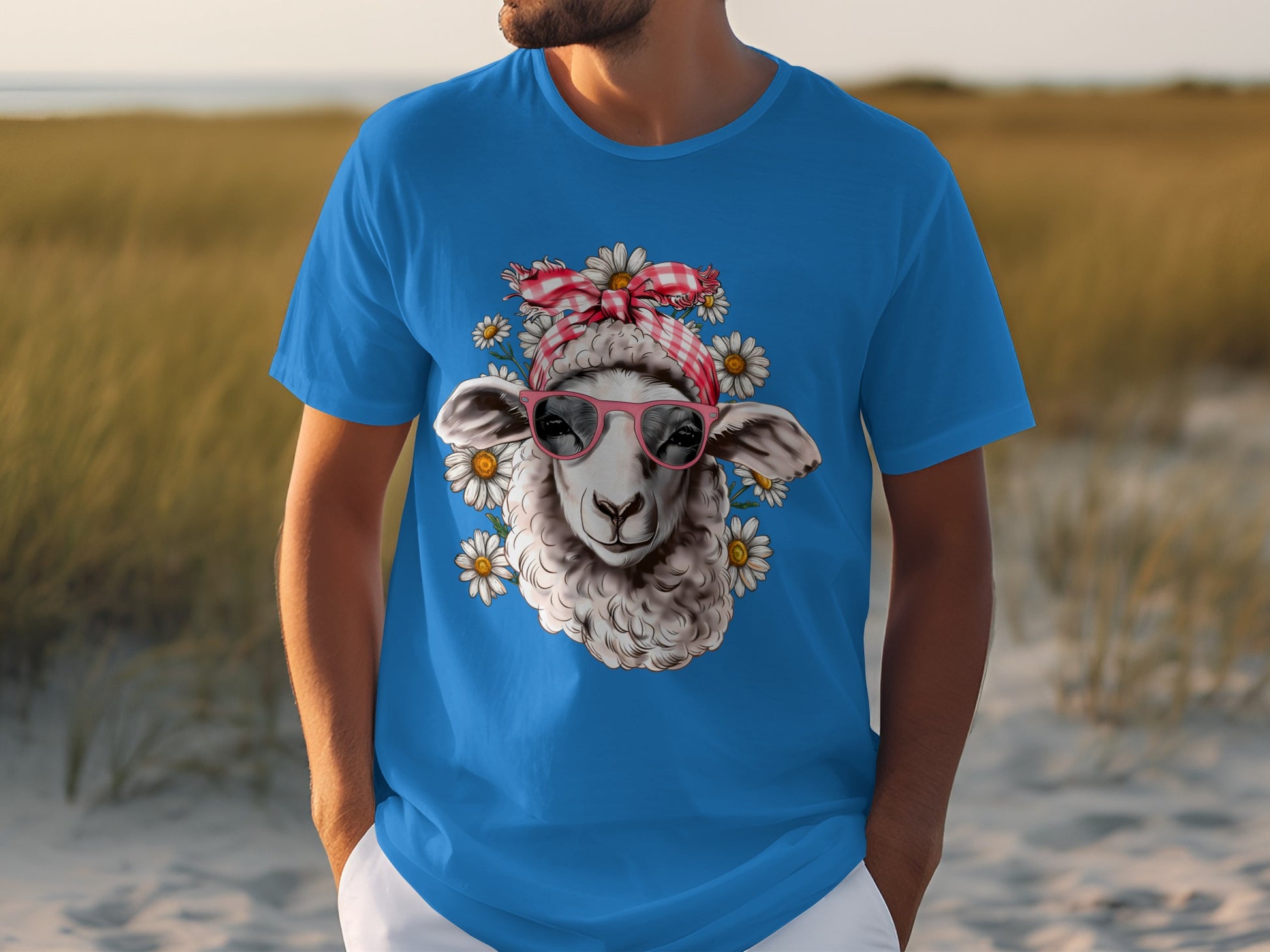Cool Sheep with Flowers and Sunglasses T-Shirt