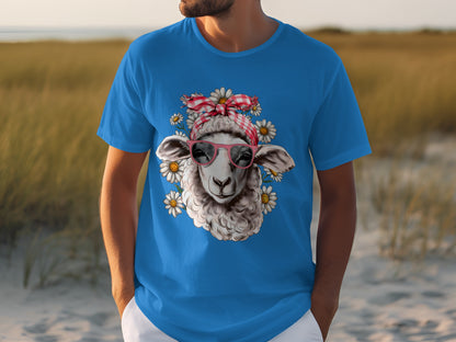 Cool Sheep with Flowers and Sunglasses T-Shirt