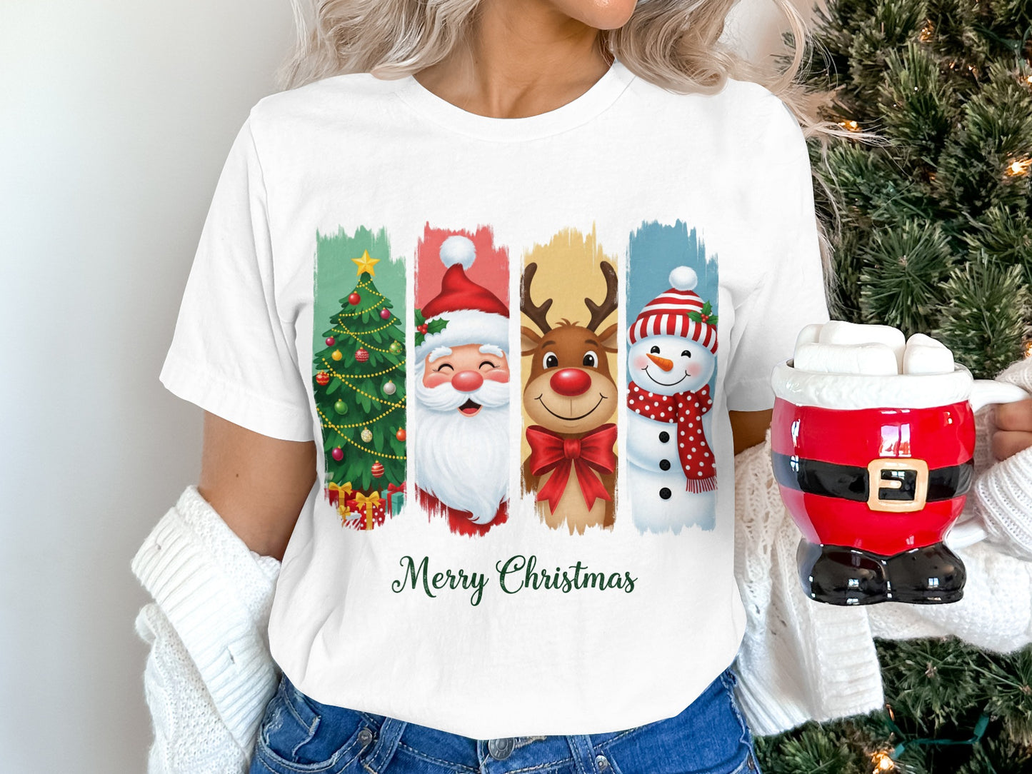 Festive Holiday Christmas Themed T-Shirt with Santa Print