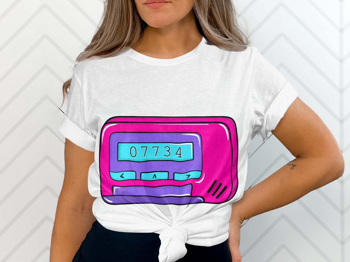 Retro Pink Pager Graphic Tee with Unique Design