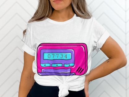 Retro Pink Pager Graphic Tee with Unique Design