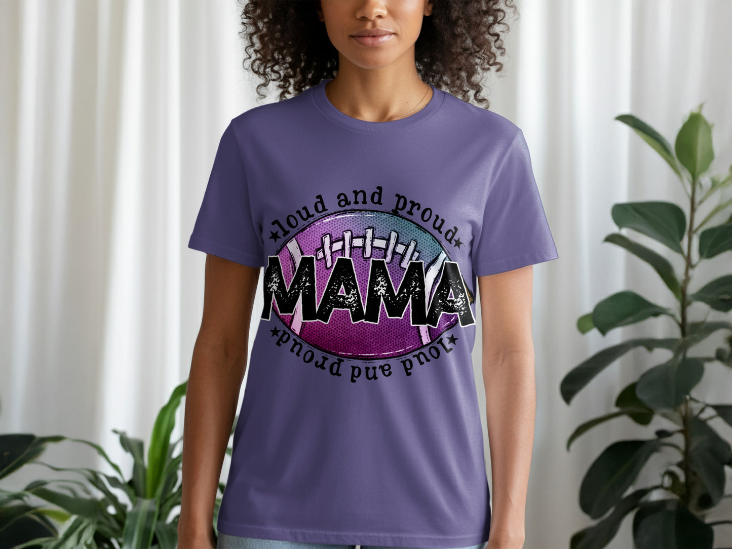 Loud and Proud Mama Football Graphic T-shirt