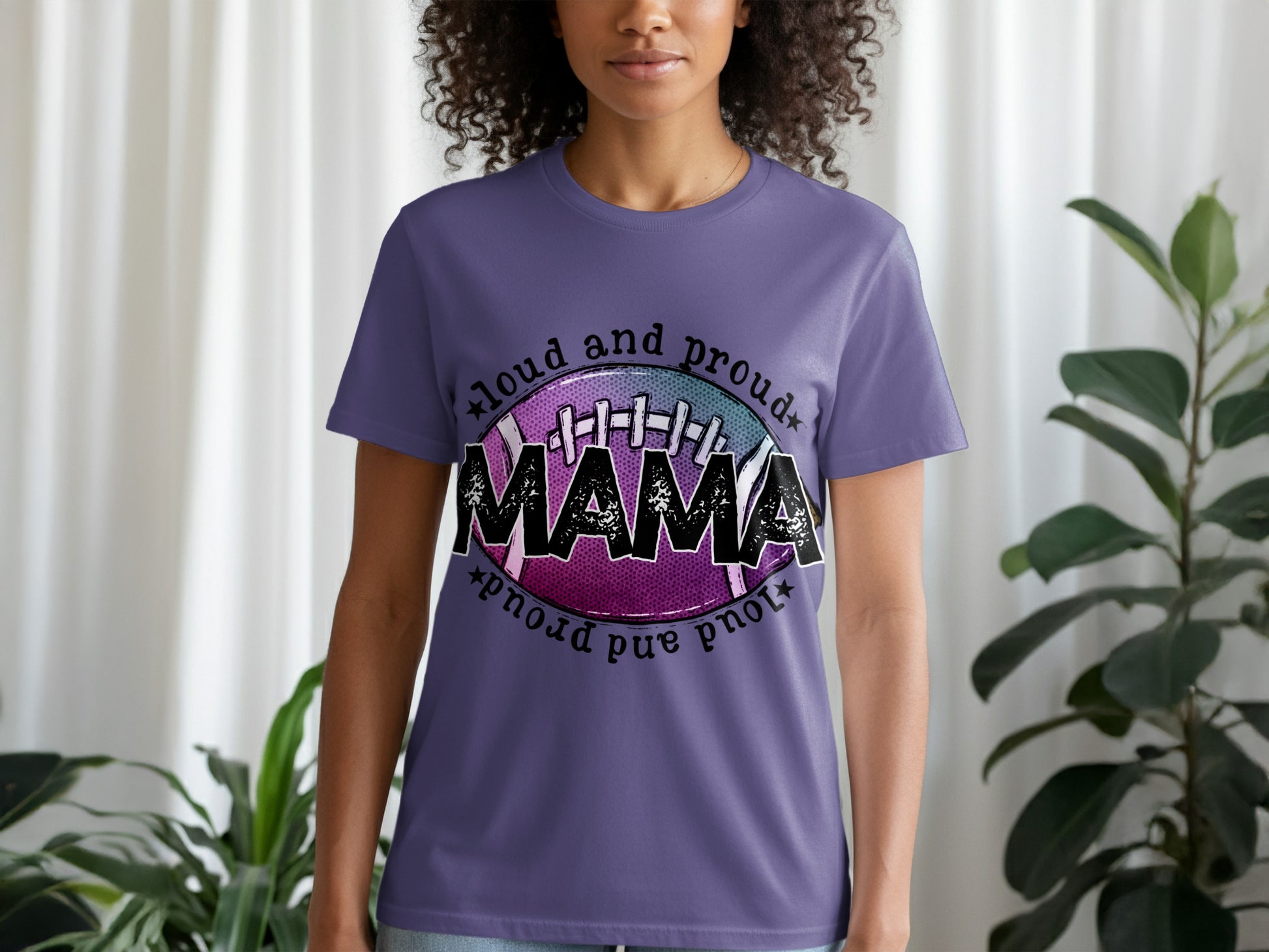 Loud and Proud Mama Football Graphic T-shirt