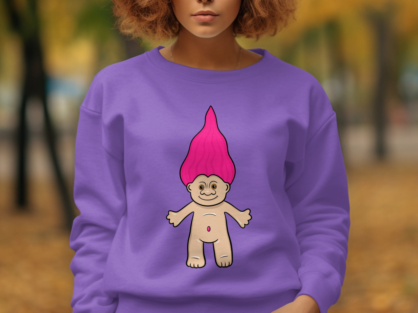Vibrant Pink Haired Troll Character Sweatshirt
