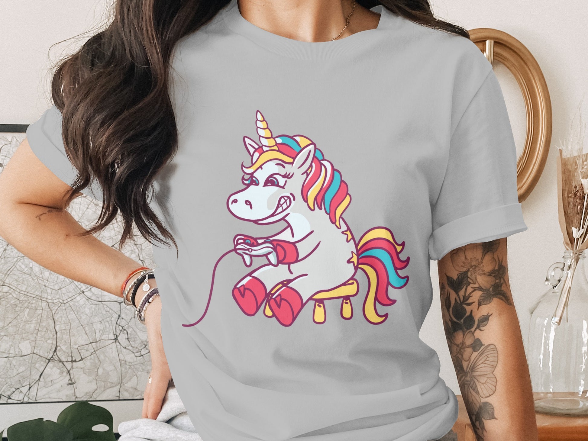 Rainbow Unicorn Playing Video Games T-Shirt