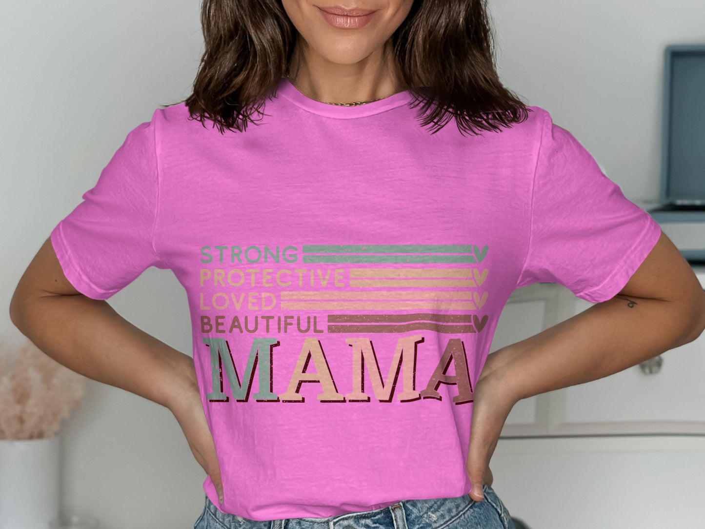 Strong Protective Loved Beautiful Mama Graphic Tee