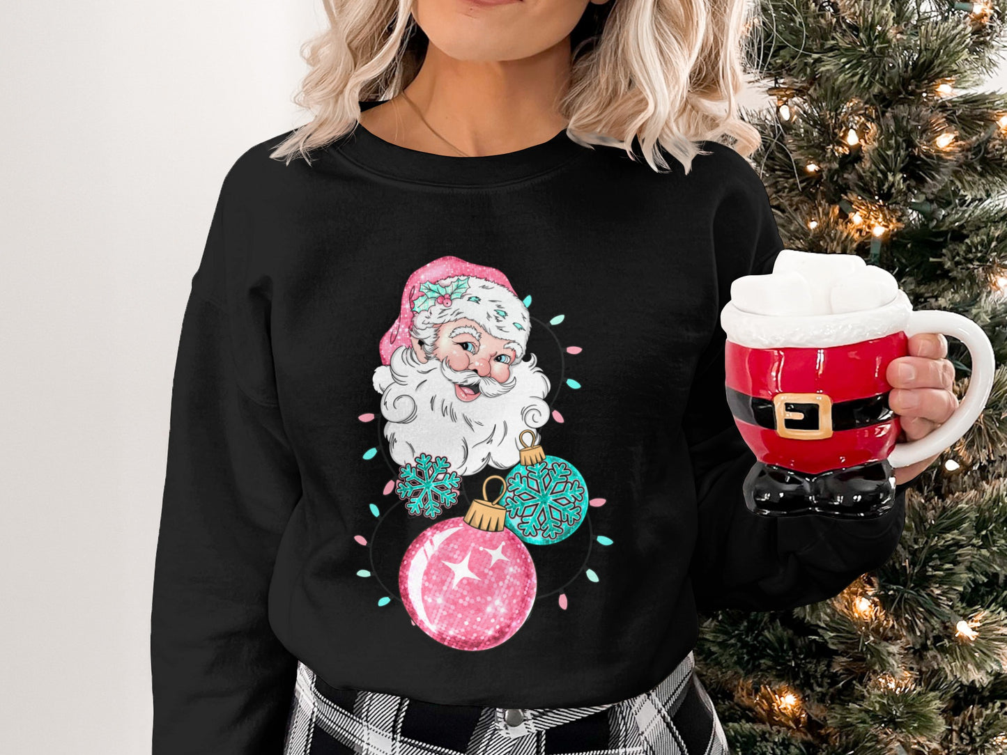 Merry Santa with Ornaments Festive Sweatshirt