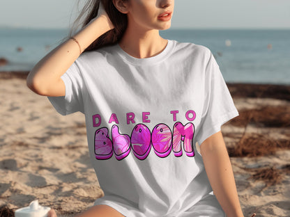 Dare to Bloom Graphic White Casual T-Shirt