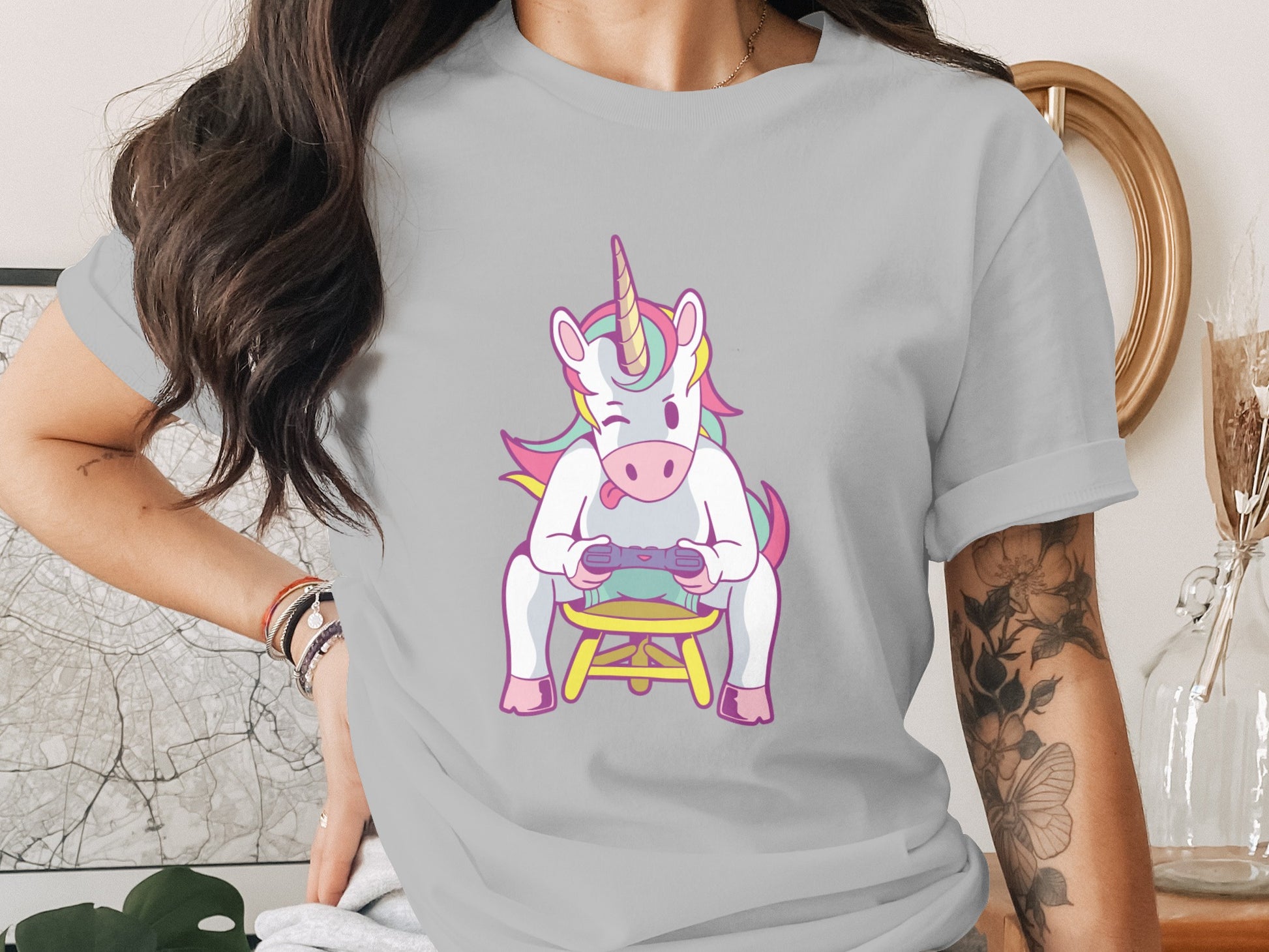 Cute Unicorn Playing Video Games Graphic T-Shirt
