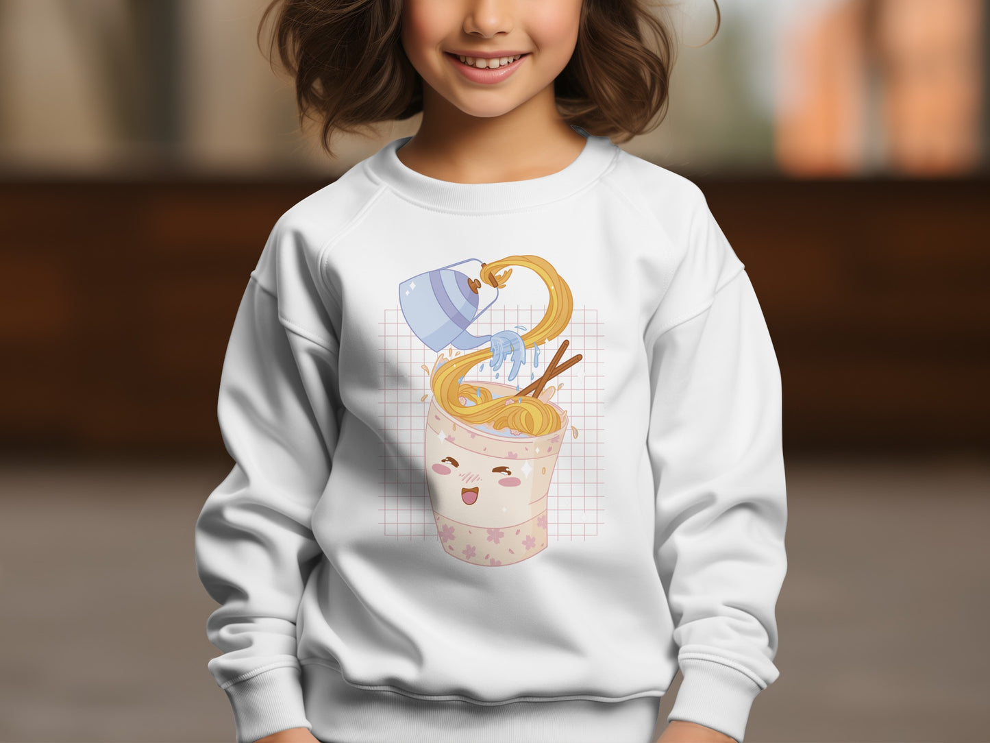 Cute Kawaii Noodle Bowl Graphic Kid's Sweatshirt