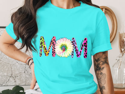 Colorful Leopard Print Floral MOM Design T-Shirt