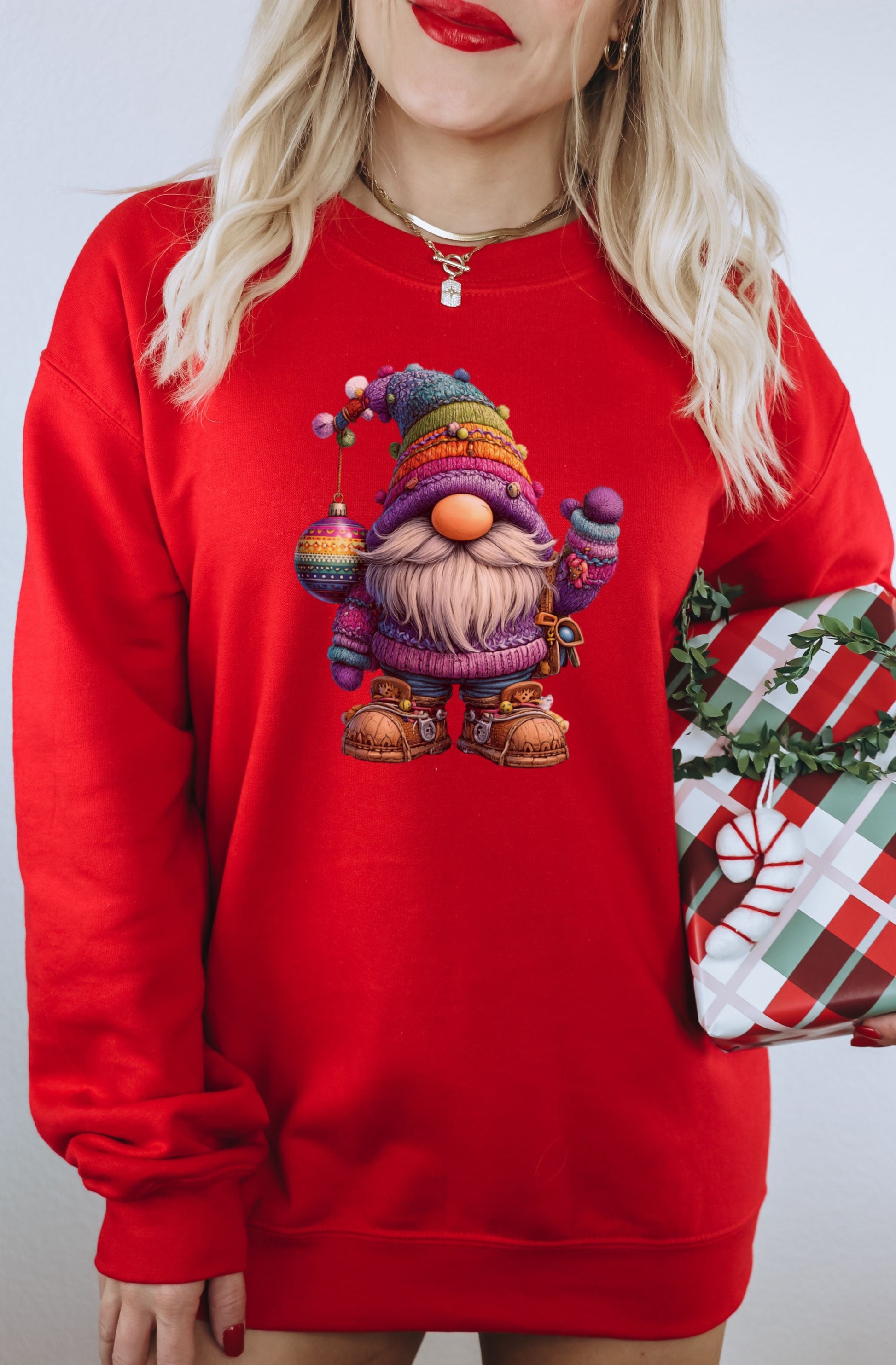 Festive Gnome Graphic Sweater for Holiday Season