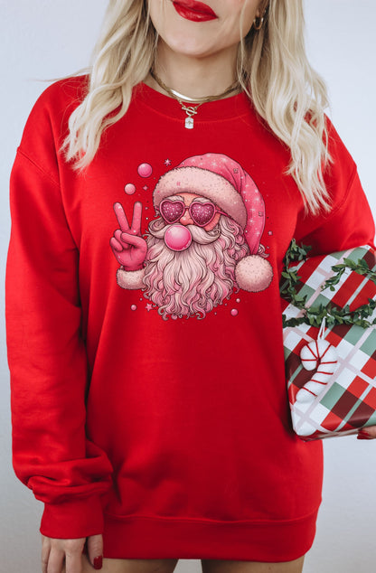 Festive Santa Sweatshirt with Peace Sign Design