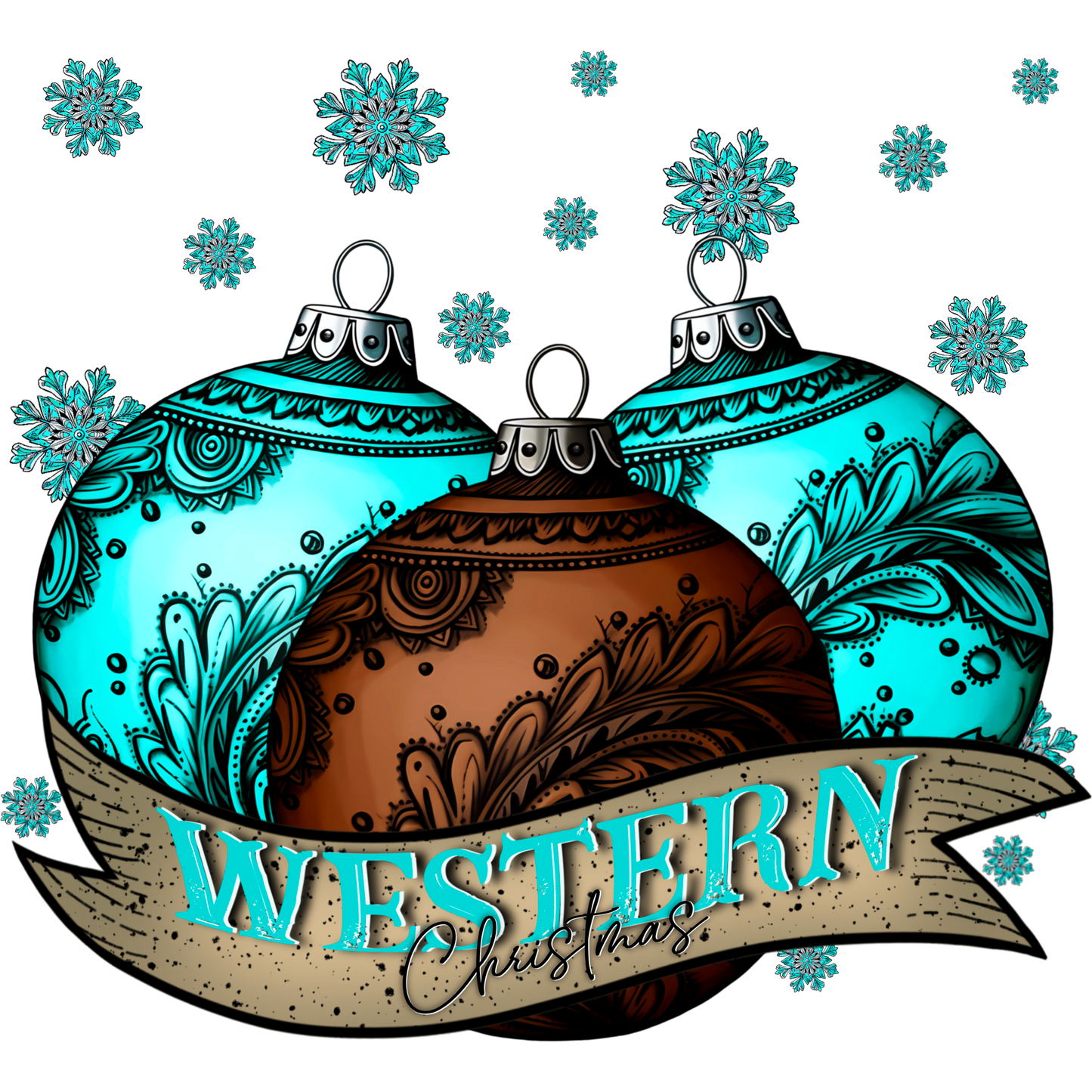 Festive Western Christmas Ornament with Snowflakes