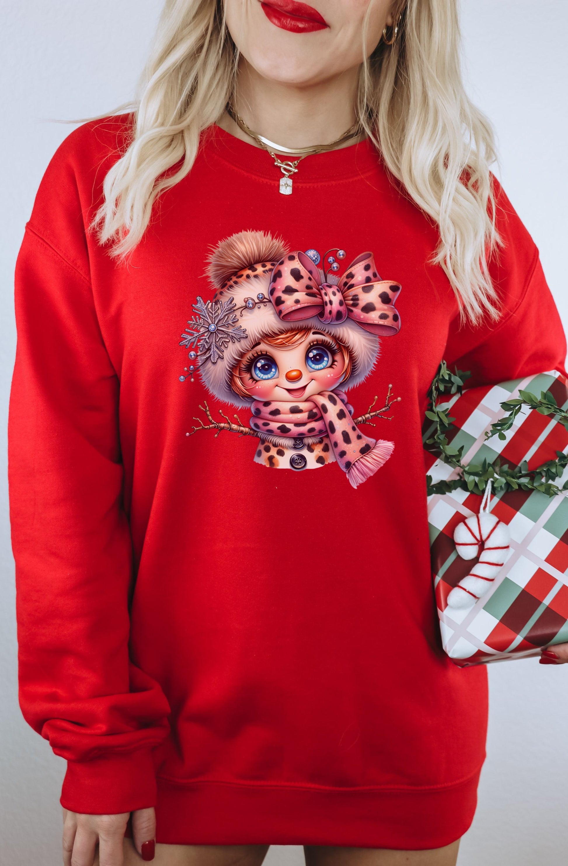 Festive Red Sweatshirts with Cute Winter Cartoon Design