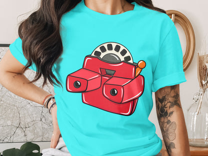 Vintage Red Camera Graphic Tee Shirt