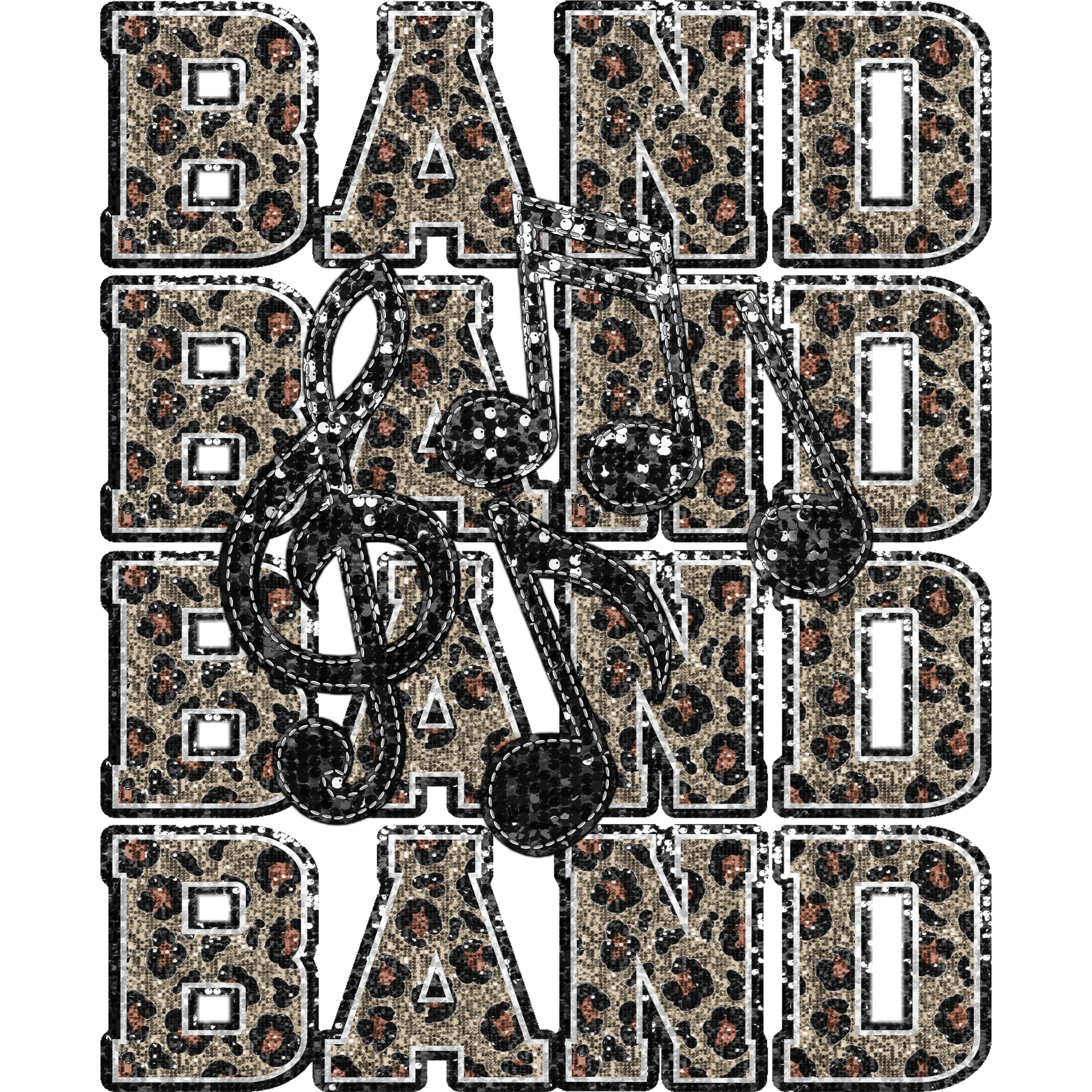 Leopard Print BAND Music Notes Design Shirt