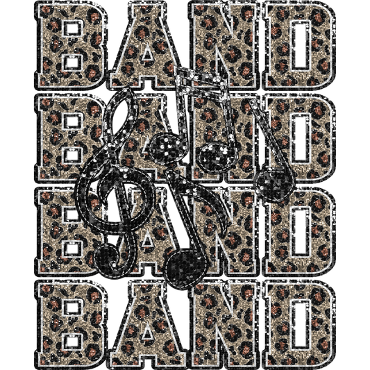Leopard Print BAND Music Notes Design Shirt