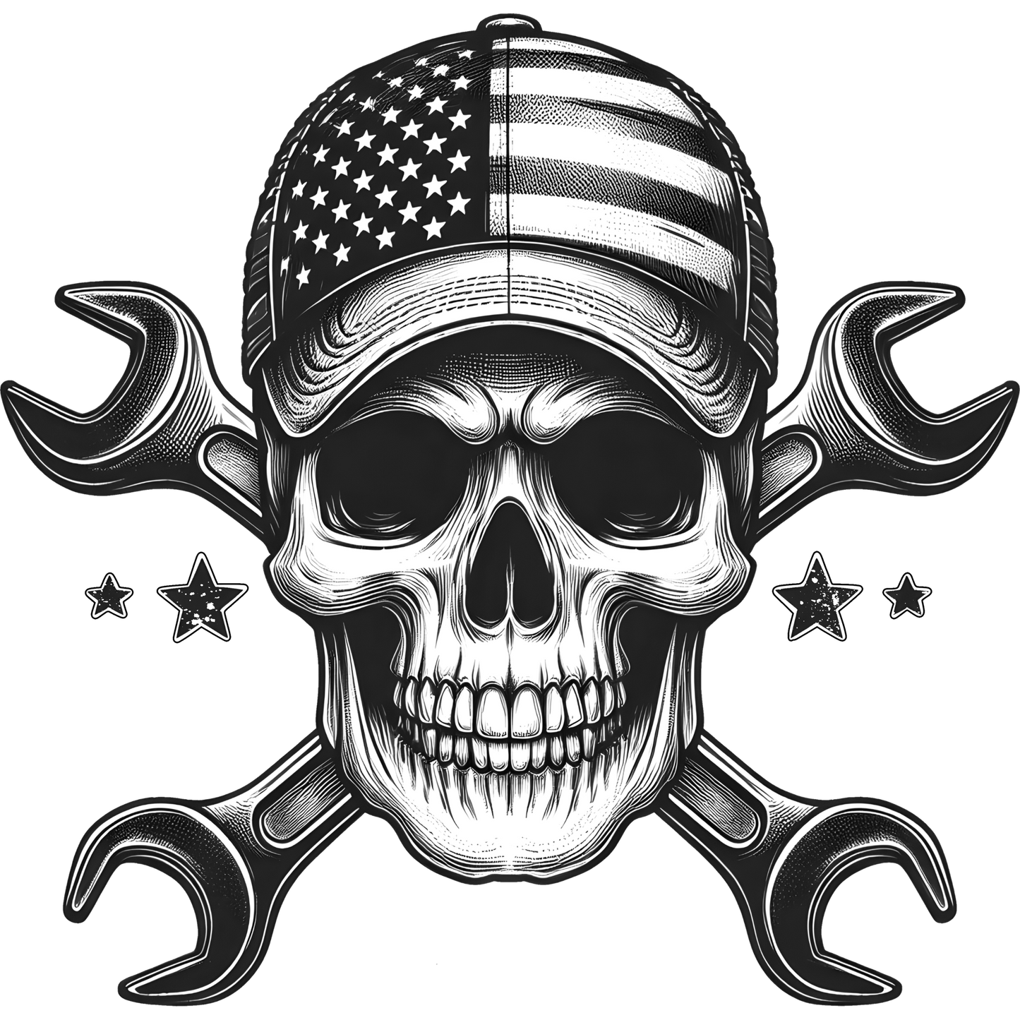 Patriotic Skull Design with Crossed Wrenches Product