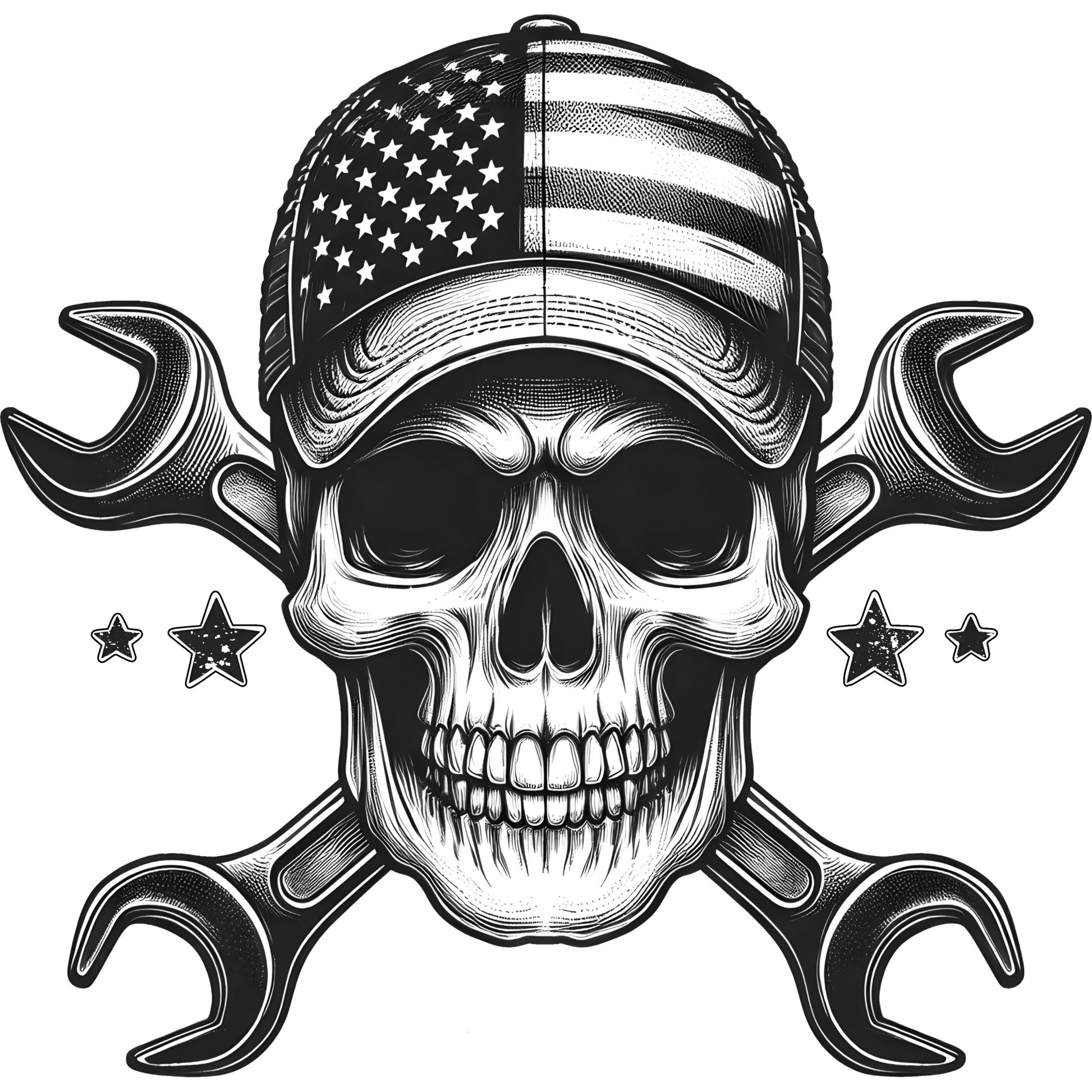 Patriotic Skull Design with Crossed Wrenches Product