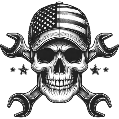Patriotic Skull Design with Crossed Wrenches Product