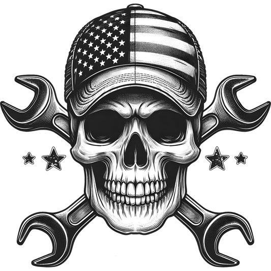 Patriotic Skull Design with Crossed Wrenches Product