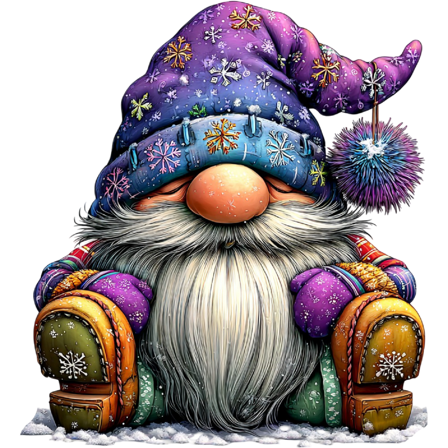 Adorable Gnome with Colorful Hat Snowflake Pattern Decor