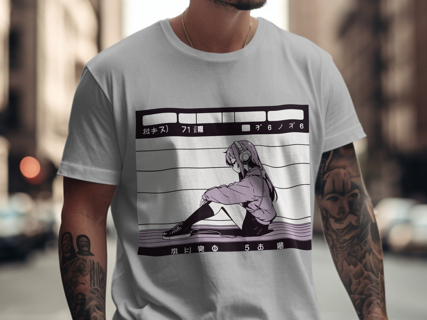 Anime Girl Listening to Music Graphic T-Shirt