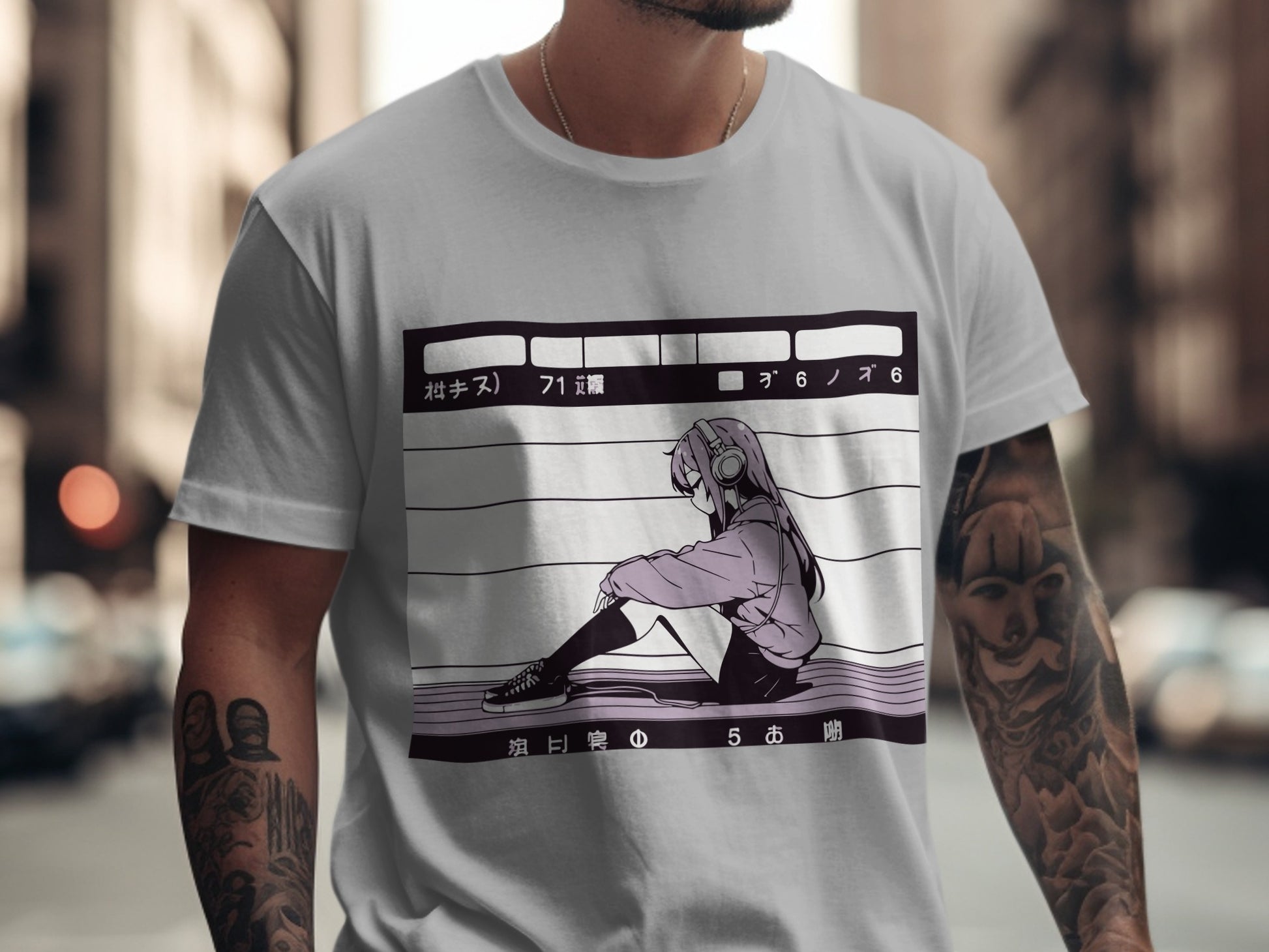 Anime Girl Listening to Music Graphic T-Shirt