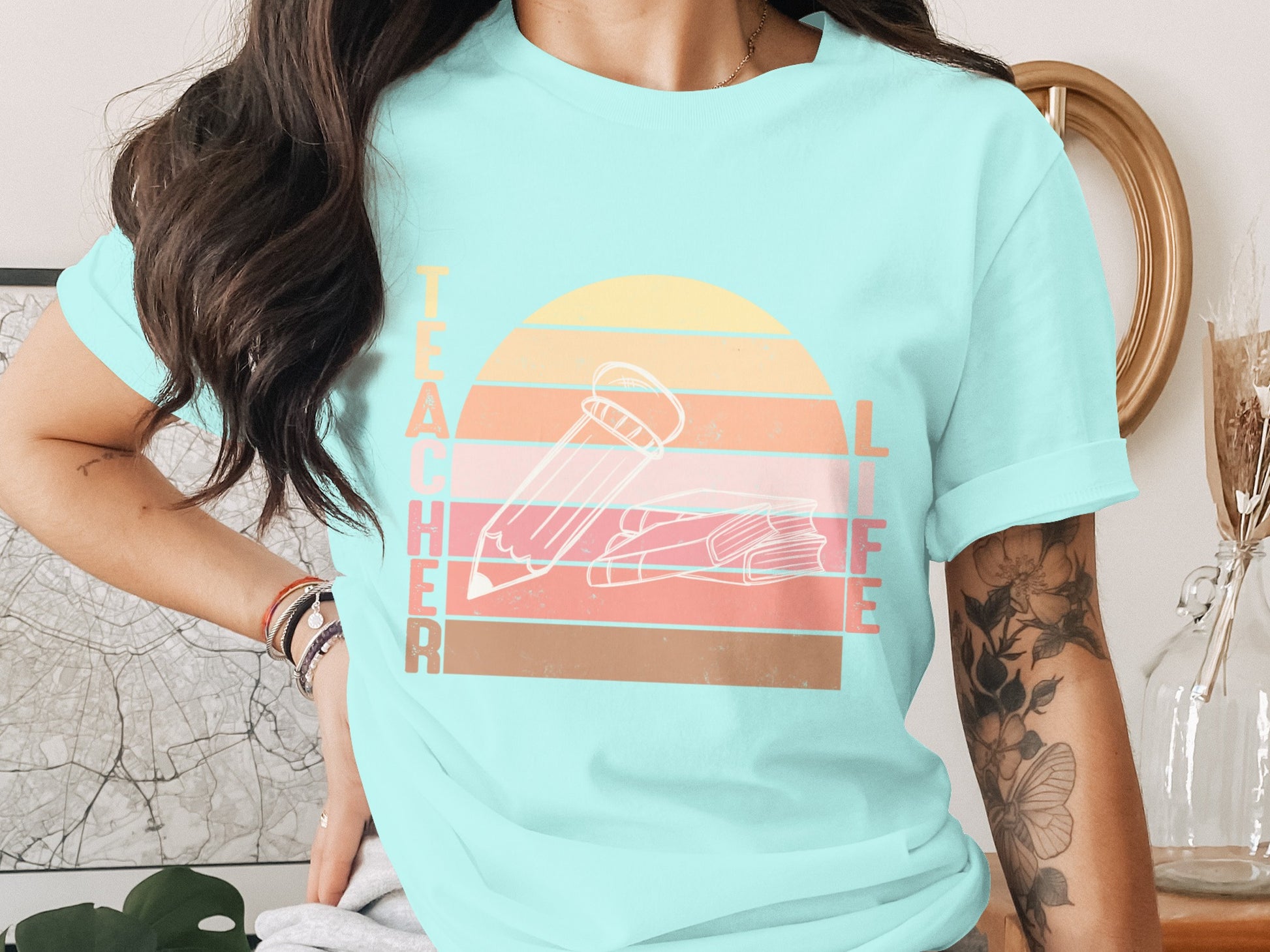 Retro Sunset Teacher Life Graphic Tee
