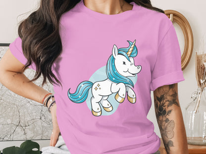 Cute Cartoon Unicorn Design Pink Shirt Apparel