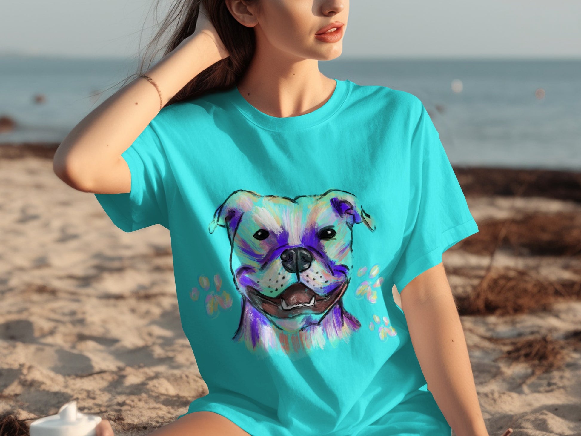 Colorful Dog Face Design Casual Beachwear Shirt